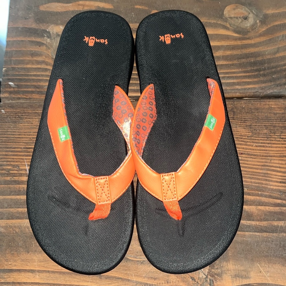 Orange Leather Sanuk Flip Flops size 7